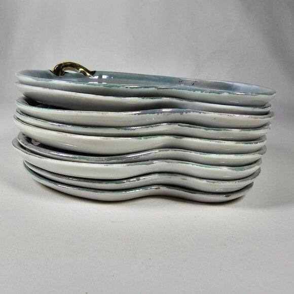 Set of 9 Sushi Plates 7" Serving Tray w/ Sauce Ring - Bird Floral Made in Japan - Picture 7 of 9